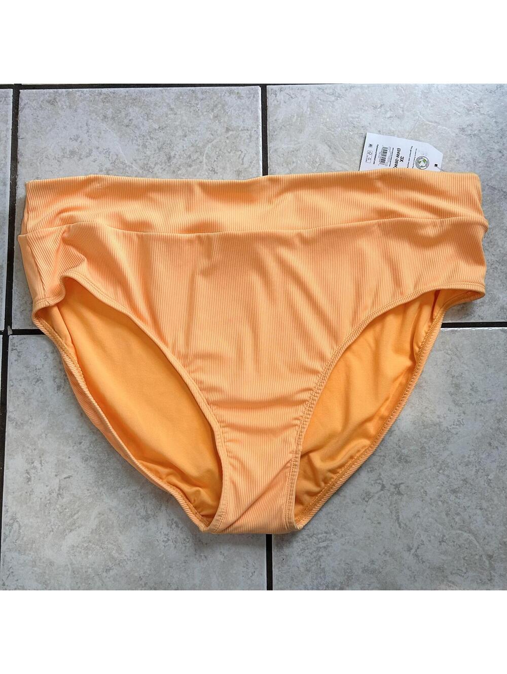 Time and Tru Neon Orange Ribbed High Waisted Bikini Bottom Women's 3X